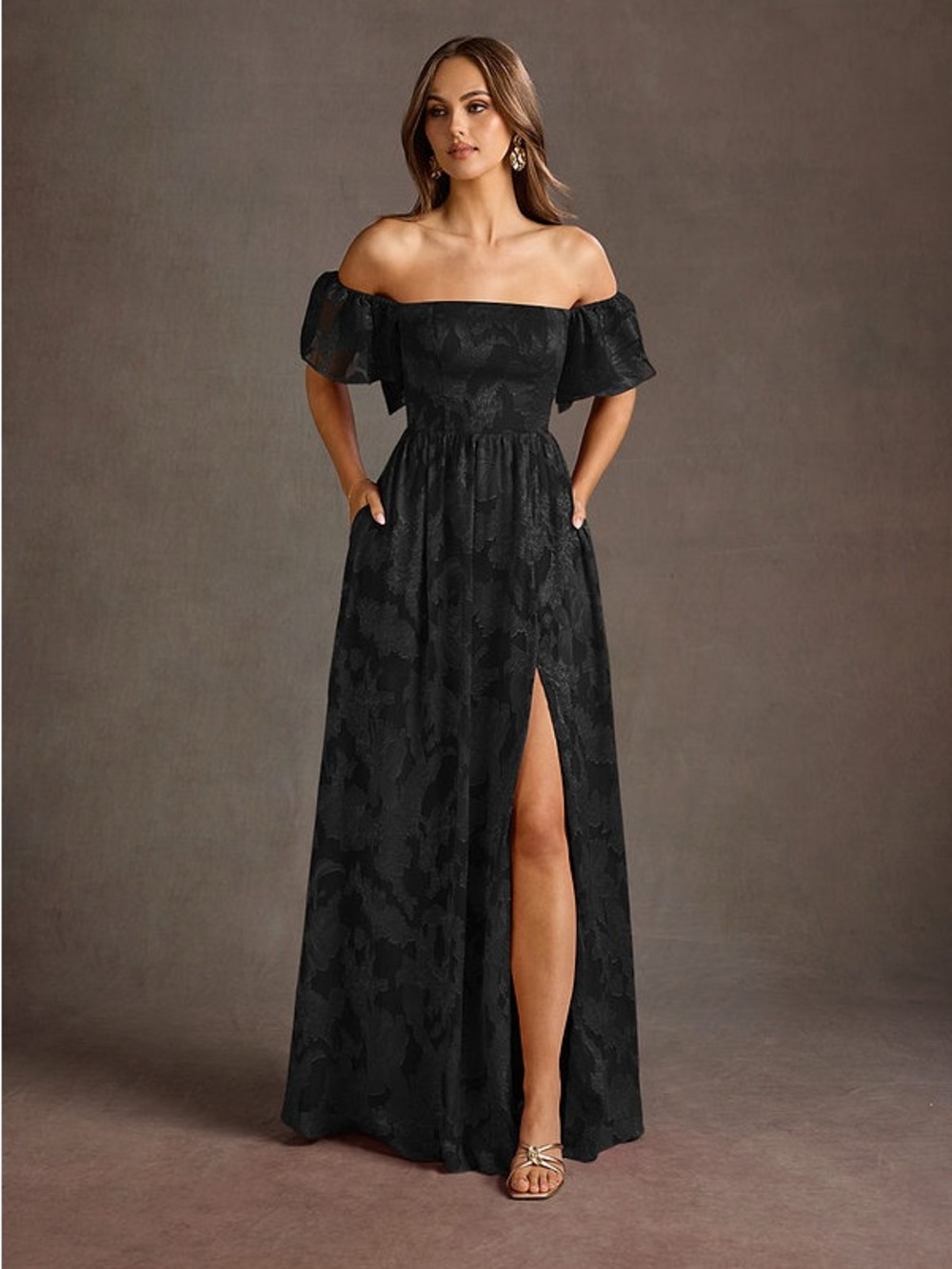 Azazie Victoria Black Off-Shoulder Evening Gown Bridesmaid with Side Slit